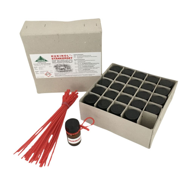 Hukinol set - zapachowy odstraszacz na zwierzynę leśną: dziki, sarny jelenie i inne - 25x30 ml